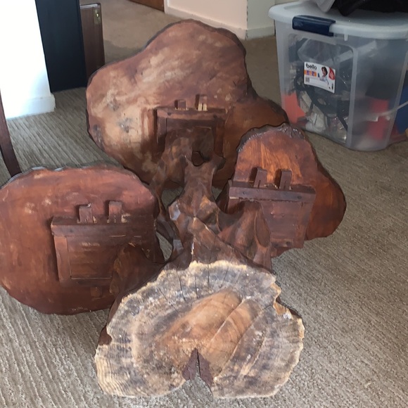 Beautiful custom3 level side table hand carved Burch wood stump. 80 years old. - Picture 10 of 14